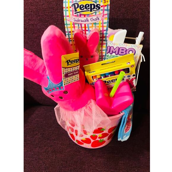 Peeps gift bundle 40 50 throw pink Peeps plush with tutu ,chalk,drink container - Picture 6 of 6